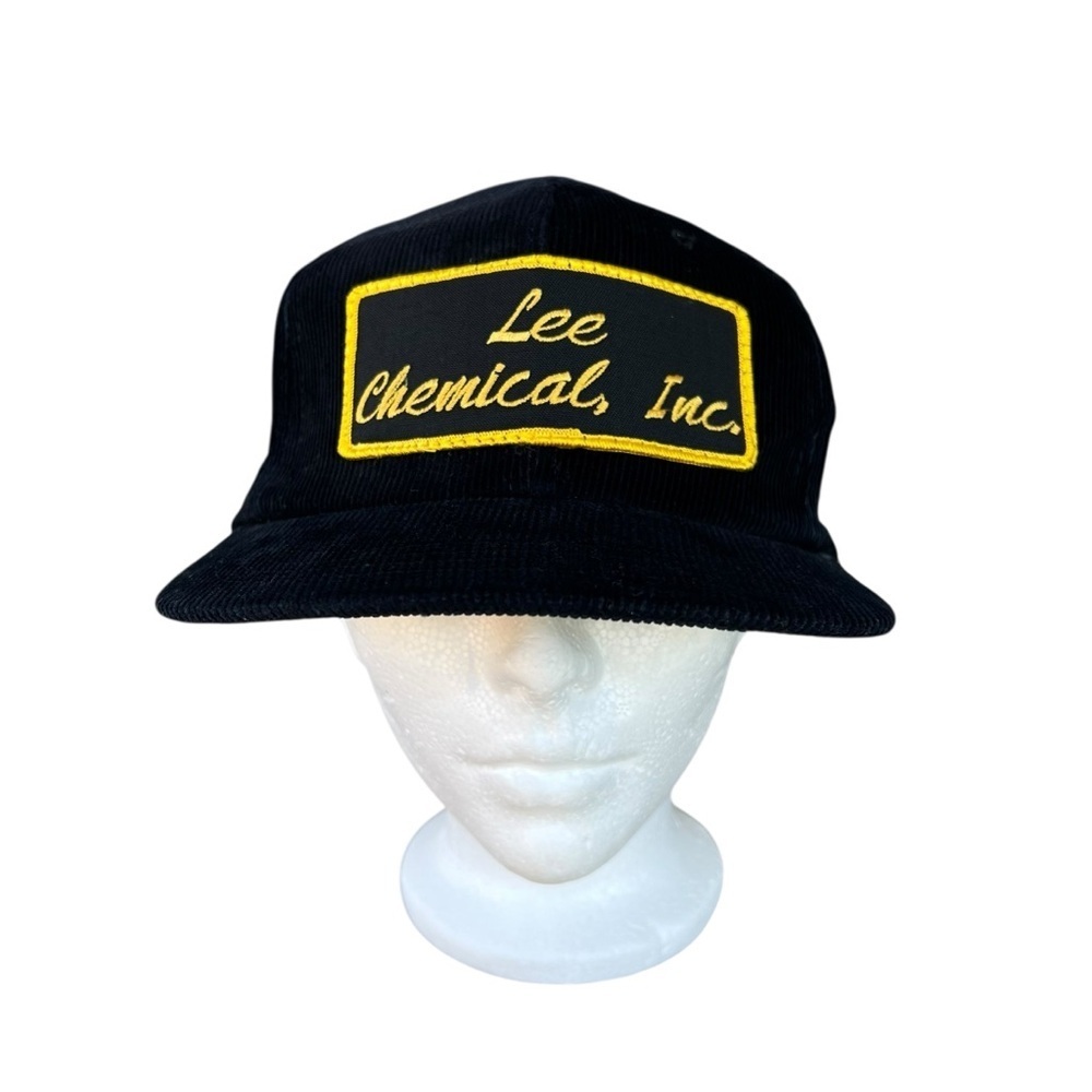 VTG Corduroy Patch SnapBack Hat YoungAn Black Gold Lee Chemical Inc. Advertising